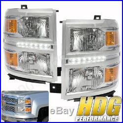 2014-2016 Chevy Silverado 1500 Replacement Headlight Lamps Chrome Lens Led DRL