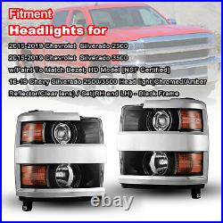 2015-2019 For Chevy Silverado 2500HD 3500HD Chrome Projector Headlights Headlamp