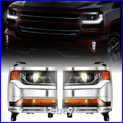 2016-2018 for Chevy Silverado 1500 HID/Xenon LED Projector Headlights Chrome DRL