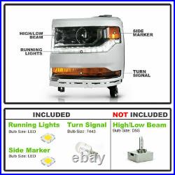 2016-2018 for Chevy Silverado 1500 HID/Xenon LED Projector Headlights Chrome DRL