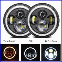 2Pcs 7'' Round White & Yellow Halo LED Car Truck Headlight DRL Turn Signal Light