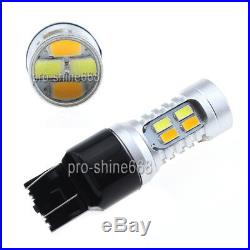 2X White Amber 7443 T20 20SMD LED DRL Switchback Turn Signal Parking Light Bulb