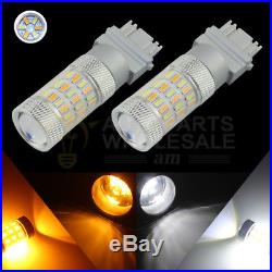 2× Dual Color 3157 White Yellow 60SMD LED Switchback Light Turn Signal Bulbs DRL