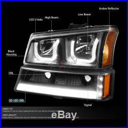 2x OE Fit Black Amber Headlight withLED DRL+Turn Signal for 03-06 Chevy Avalanche