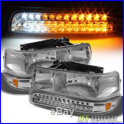 4PC 1999-2002 Chevy Silverado 00-06 Suburban Tahoe Headlights+LED Bumper Lights