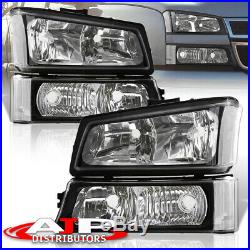 4PC Black Clear Headlights + Signal Bumper Lamps For 03-06 Silverado Avalanche