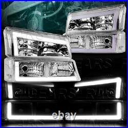 4pc Led Bar Chrome Headlights Fit 03-07 Chevy Silverado 1500 2500 3500 Avalanche