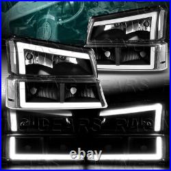 4pcs Led Bar Black Headlights Fit 03-07 Chevy Silverado 1500 2500 3500 Avalanche