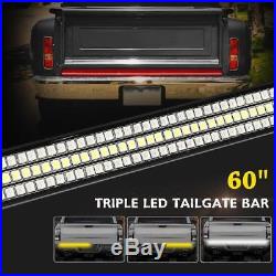 60 Triple LED Tailgate Sequential Turn Signal Rigid Brake Rear Truck Light Bar