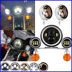 7 LED Headlight & 4.5 Passing Light Bar For Yamaha Road XV1600 Star Silverado