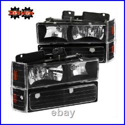 88-93 Chevy C10 Silverado Headlights +Turn Signal + Corners 8pcs Black Housing