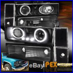 88-93 Chevy Silverado Halo Projector Black LED Headlights + Corner Signal Light