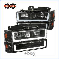 88-93 Chevy Silverado Truck Headlights + Turn Signal+4 Corners Black LED U DRL