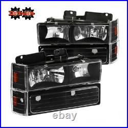 88-93 Chevy Silverado Truck Headlights +Turn Signal +4pc Corners Black Amber