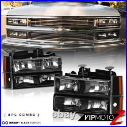 8PCs Black Headlight For Chevy C/K Pickup+Bumper Parking Signal Lamps with Amber