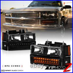 94-00 Chevy C10 C/K 8PC Complete Black Headlight Corner Lamp LED Bumper Signal