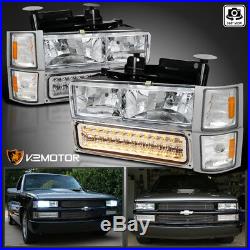 94-98 Chevy C/K C10 Tahoe Suburban Silverado Headlights+LED Bumper+Corner 6PC