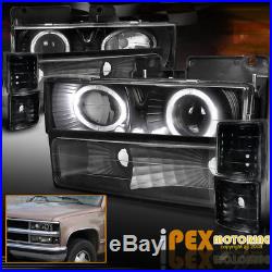 94-98 Chevy Silverado 8Pcs Projector Dual Halo Black LED Headlights + Signals