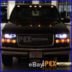 94-98 Chevy Silverado 8Pcs Projector Dual Halo Black LED Headlights + Signals