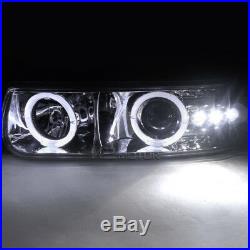 99-02 Chevy Silverado Chrome LED Halo Projector Headlights+Clear Bumper Lamps