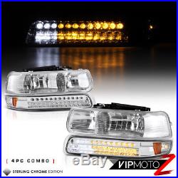 99-02 Chevy Silverado Pickup Truck Chrome Headlights+LED Bumper Signal Lamps Set