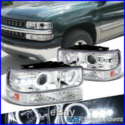 99-02 Silverado 00-02 Tahoe Suburban Halo LED Projector Headlights+Bumper Lamps