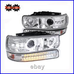 99-02 Silverado 00-05 Suburban Tahoe Projector Chrome Headlights LED Turn Signal