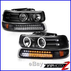 99-02 Silverado 00-06 Suburban LED Parking Lamp Black Angel Eye Headlights LH+RH