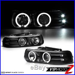 99-02 Silverado 00-06 Suburban LED Parking Lamp Black Angel Eye Headlights LH+RH