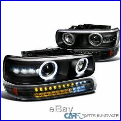 99-02 Silverado 00-06 Suburban Tahoe Black Projector Headlights+LED Bumper Lamps