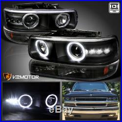 99-02 Silverado Halo LED Black Projector Headlights & Bumper Lamps