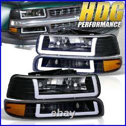 Amber Turn Signal LED DRL Blk Head Light Lamp For 99-02 Chevy Silverado Suburban