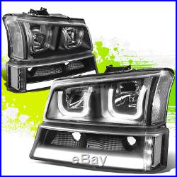 BLACK CLEAR LED HALO HEADLIGHT WithLED DRL+TURN SIGNAL FOR 03-07 SILVERADO(L+R)