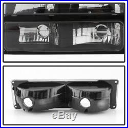 Black 1994-1998 Chevy Silverado C10 C/K Tahoe Suburban Headlights +Corner+Bumper