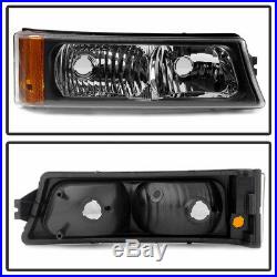 Black 2003-2006 Chevy Silverado Avalanche Headlights+Bumper Signal Parking Lamps