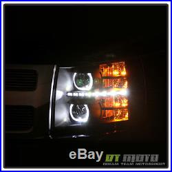 Black 2007-2013 Chevy Silverado 1500 2500HD 3500HD LED Halo Projector Headlights