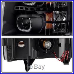 Black 2007-2013 Chevy Silverado 1500 2500HD 3500HD LED Halo Projector Headlights
