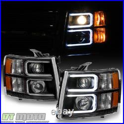 Black 2007-2013 Chevy Silverado OPTIC LED Projector Headlights Left+Right 07-13