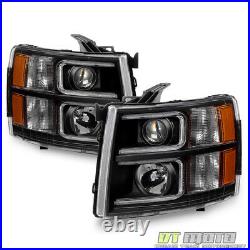 Black 2007-2013 Chevy Silverado OPTIC LED Projector Headlights Left+Right 07-13