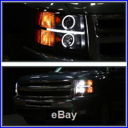 Black 2007-2014 Chevy Silverado 1500 2500 3500 Halo+LED DRL Projector Headlights
