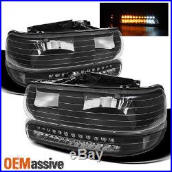Black 99-02 Silverado 00-06 Tahoe Suburban Headlights +LED Bumper Signal lamps