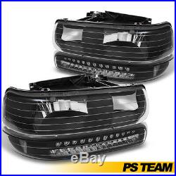 Black 99-06 Chevy Silverado Tahoe Suburban Headlights +Bumper Lamps Replacement