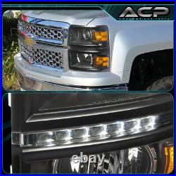 Black Amber DRL LED Projector Head Lights Lamps For 14-15 Chevy Silverado 1500