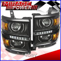 Black Amber DRL LED Projector Head Lights Signal Lamps For 14-15 Chevy Silverado