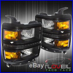 Black Amber LED DRL Headlights Lamps LH RH For 2014-2015 Chevy Silverado 1500