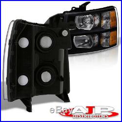 Black Amber Replacement Headlights Lamps For 07-13 Chevy Silverado 1500 2500HD