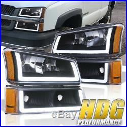 Black Amber Signal Reflector Clear DRL Head Light Lamp For 03-07 Chevy Silverado