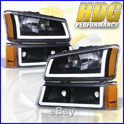Black Amber Signal Reflector Clear DRL Head Light Lamp For 03-07 Chevy Silverado