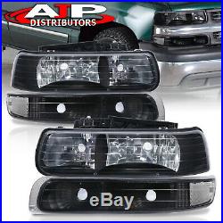 Black Clear Corner Bumper Head Lights Lamps LH+RH For 1999-2002 Chevy Silverado