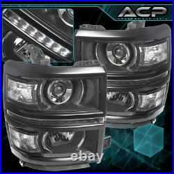 Black Clear DRL LED Projector Head Lights Lamps For 14-15 Chevy Silverado 1500